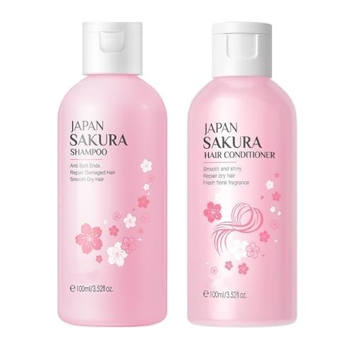 Japanese CHERRY BLOSSOM Shampoo  Conditioner Set 3.38 fl oz  100ml, Travel Size Set Natural Anti-Loss Volumizing Moisturizing Hair Care for Soft Shine Hair, Pink