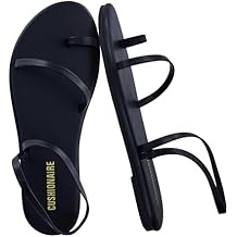 CUSHIONAIRE CHAI Flat Strappy Sandals for Women, Comfortable Dressy Summer Slip-On Sandal with Memory Foam