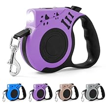Retractable Dog Leash with USB Rechargeable Flashlight for Night Walks, 16FT Automatic Telescopic Tractor Dog Leash for Small and Medium Dogs, Purple
