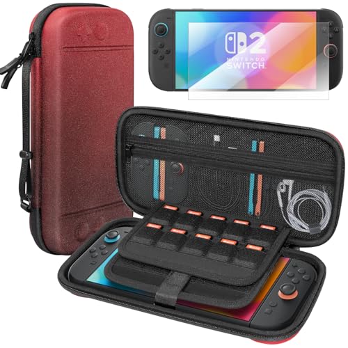 Honghao Switch Case for Nintendo 2 2025, Screen Protectors for Nintendo Switch 2 , Travel Carrying Protective Case for Nintendo Switch 2 Game Accessories, Large & Hard Red