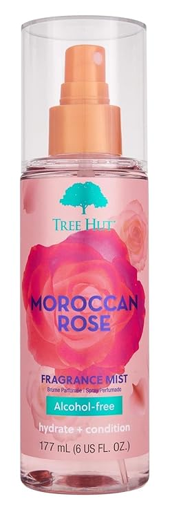 Tree Hut Moroccan Rose Hair & Body Mist, Hydrating & Alcohol-Free Body Spray, Fragrance with Bergamot, Tea Rose & Amber Notes, Alcohol-Free Formula, 6 Fl Oz.