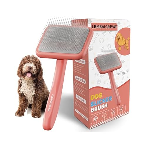 Dog Brushes for Poodle,Doodle,Goldendoodle,Labradoodle Coats Best Slicker Brush for Dogs Thick Long Curly Hair Shedding Detangles,Fluffy Grooming Fast Long Pin Slicker Brush Dematting.WoodenLarge