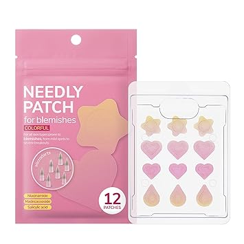 NEEDLY Patch for Blemishes Colorful, 12 Patches | Hydrocolloid Microdart Pimple Patch, Cute Star, Heart & Teardrop Micropoint Acne Patch for Early-Stage Zits and Deep Pimples, Korean Skin Care