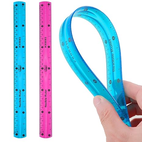Vin Beauty 2 Pcs Flexible Ruler 30cm12in Bendable Scale Ruler Plastic Clear Straight Edge Ruler Soft Shatterproof Ruler for Kids Students School Classroom Adults Office Stationary Pink, Blue