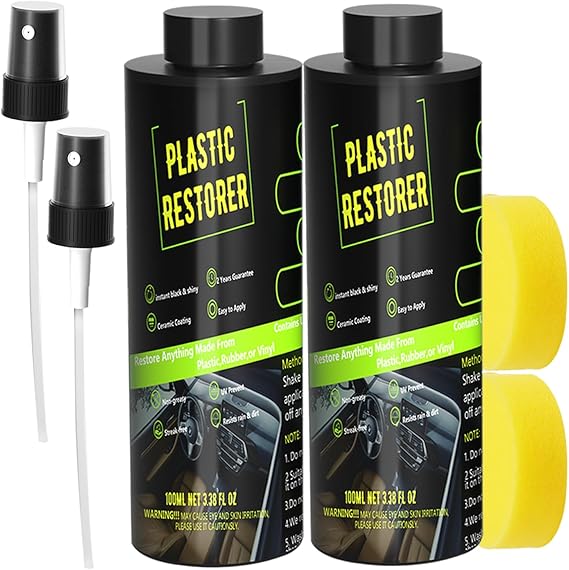 Plastic Restorer for Cars, Back to Black Plastic Restorer Ceramic Coating, 100 ML Plastic Restorer & Hydrophobic Trim Coating Prevents Cracking, Rubber, Plastic Ceramic Coating Last Over 200 Washes