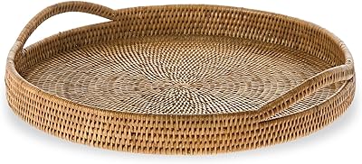 KOUBOO La Jolla Rattan Serving and Display Tray with Handles, Hosting, Party and Ottoman Tray for Tea, Living Room