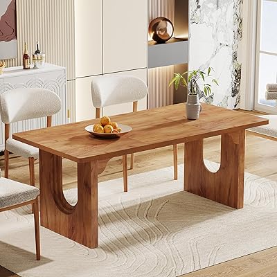 Tribesigns Modern Dining Table for 6 People, 71" Large Kitchen Dining Table with Wood Pedestal Base, Rectangular Long Dinner Table for Kitchen, Dining Room, Living Room, Black