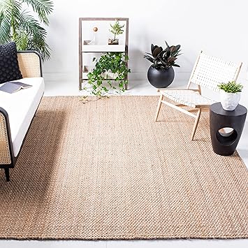 SAFAVIEH Area Rug 8' Square - Natural Fiber Collection - Natural Brown, Handmade Jute, Basketweave Design (NF401A)